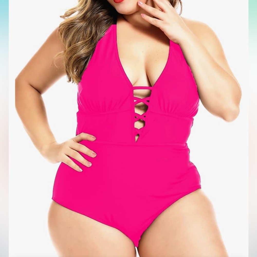 Hot Pink Plus size cross back swimsuit